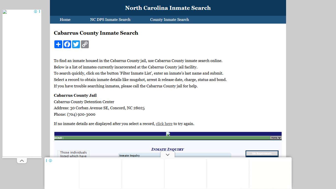 Cabarrus County Inmate Search